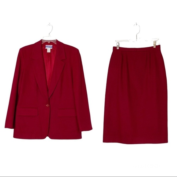 Pendleton Red 100% Virgin Wool 2 Pc. Suit Blazer Jacket Size 6 Skirt Size 12 - Picture 1 of 12
